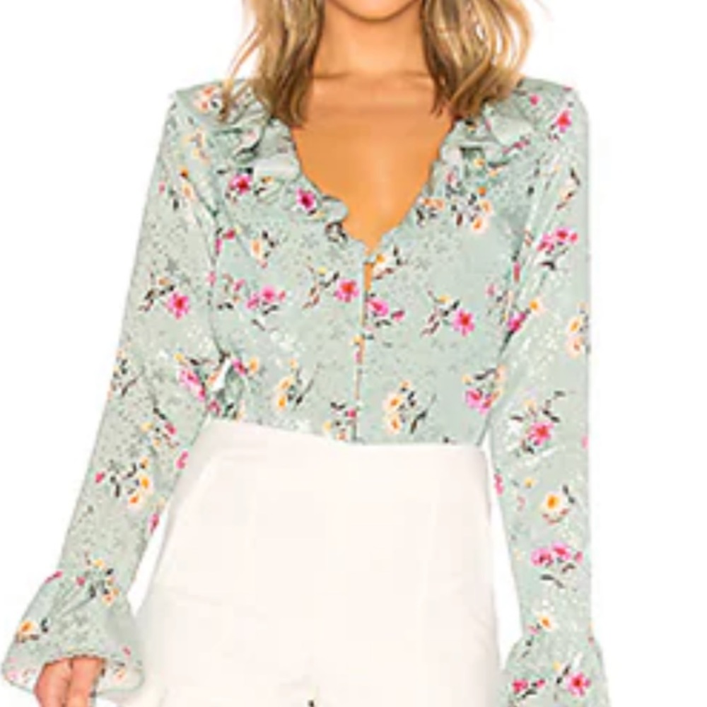 Revolve Majorelle Fleur Blouse in Green Whisper